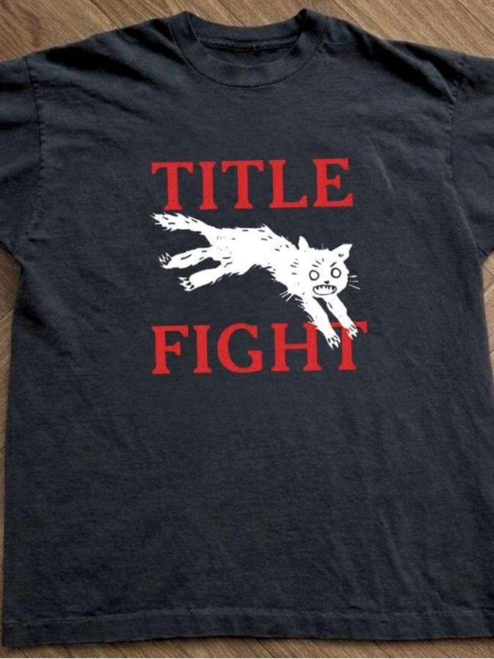 Gildan Black Tee TITLE FIGHT and White Cat Graphic
